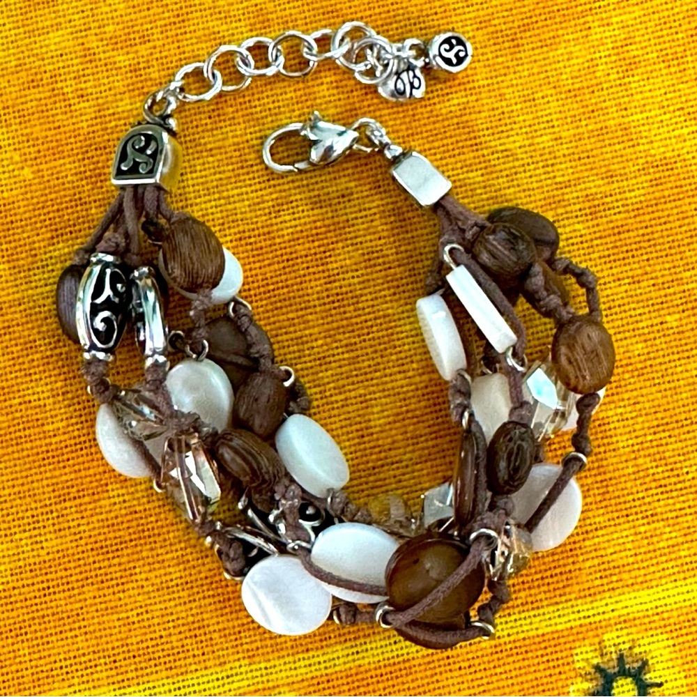 Vintage and Retired Brighton Riviera Brown Wood and Crystal Bracelet - Picture 7 of 7